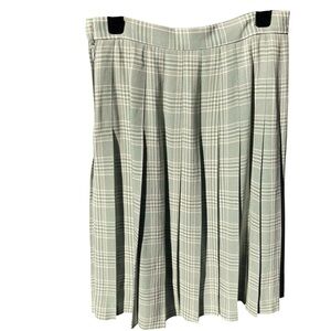 Talbots Mint Green Plaid A-Line Pleated Skirt